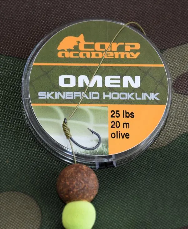 Carp Academy Omen Skinbraid Olive 20Lb 20m fonott előke zs...