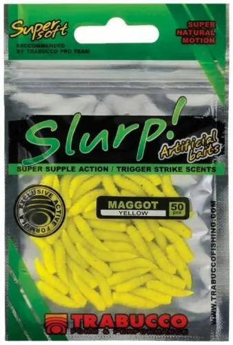 Trabucco Slurp Bait Maggot Yellow 50 db, sárga gumicsonti