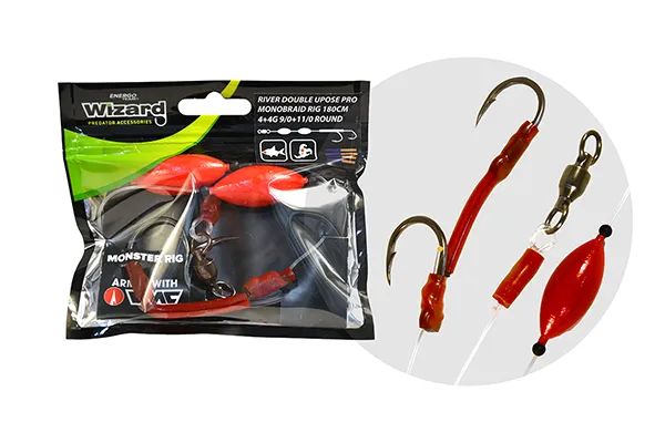 WIZARD MONSTER RIVER DOUBLE UPOSE PRO MONOBRAID RIG 4+4G 9...