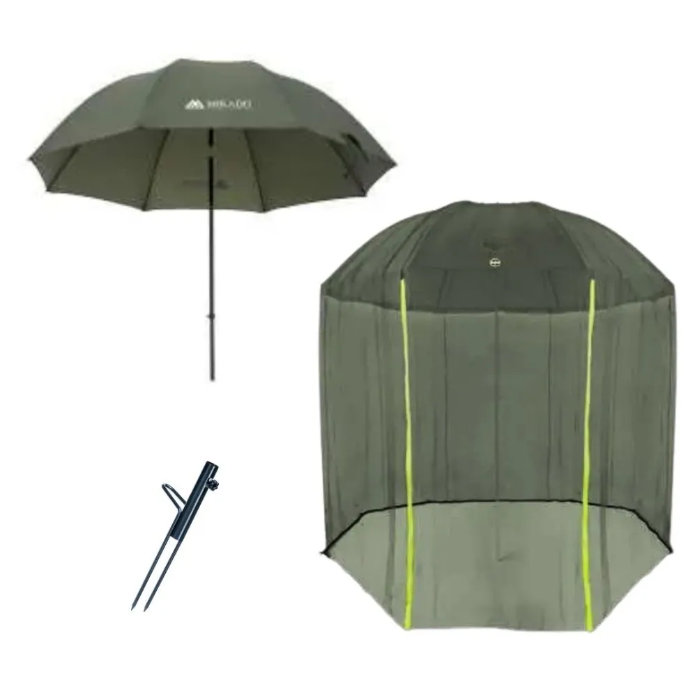 Mikado 250cm zöld horgász ernyő szúnyoghálóval