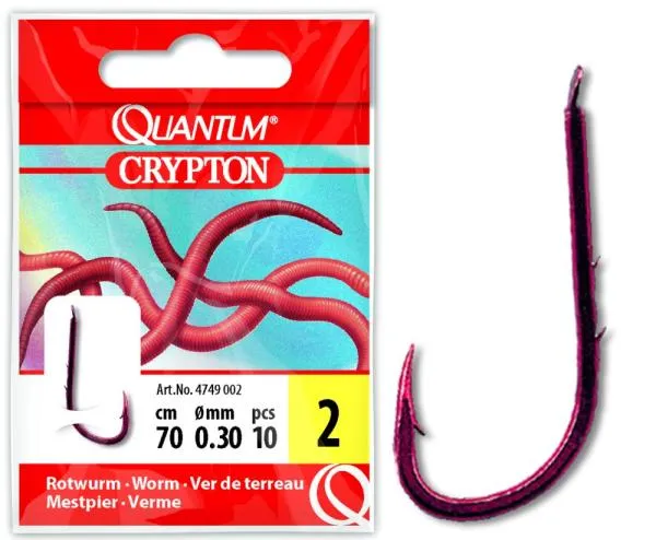 #2 Quantum Crypton Red Worm Előkötött horog piros 0,30mm 7...