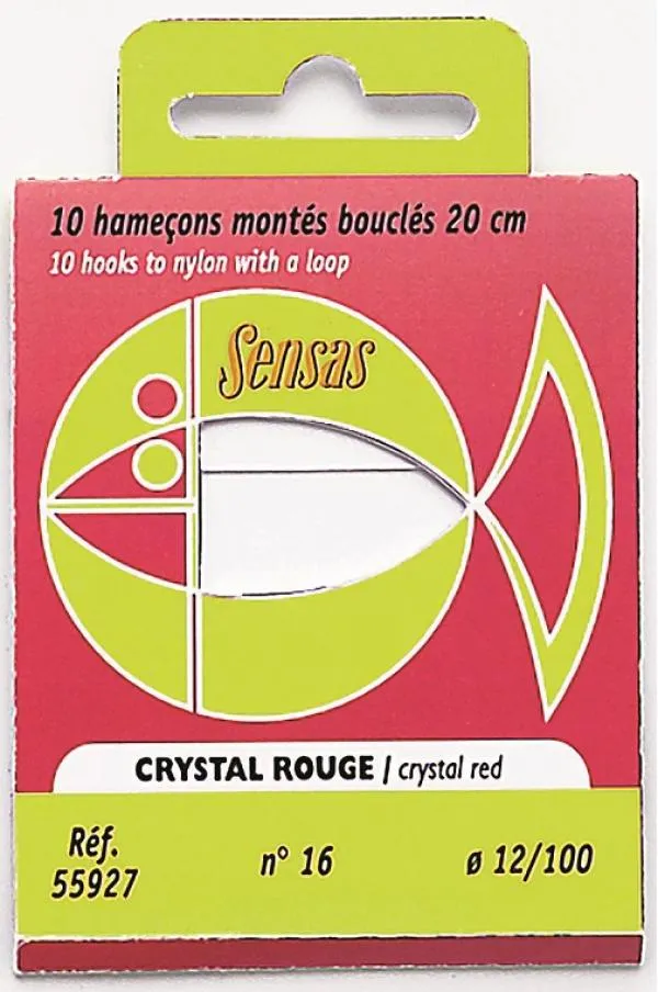 Előkötött horog Crystal Red 20cm 20/0,08 10db