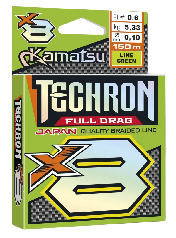 KAMATSU Techron Full Drag X8 Lime Green 0.04/150m PE 0.2