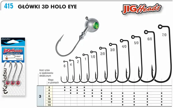KAMATSU 3D Holo Green Eye Jig Head 2/0 10g