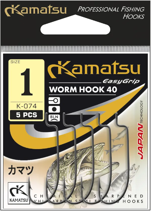 KAMATSU Kamatsu Worm Hook 40 3/0 Black Nickel Ringed