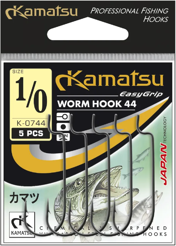 KAMATSU Kamatsu Worm Hook 44 1/0 Black Nickel Ringed