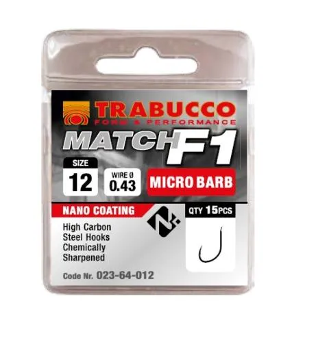 Trabucco F1 Match mikro szakállas horog 14 15db
